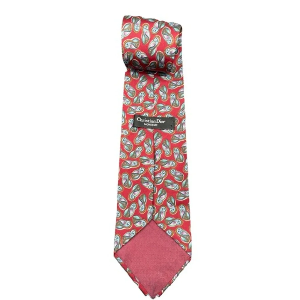 Christian Dior Monsieur Necktie Mens OS Red Paisley‎ Silk Excellent Made in USA